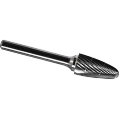 Made in USA - 9.5mm Cut Diam, 0.2362" Shank Diam, Tree with Radius Head Chipbreaker Cut Burr - Carbide, 19mm LOC, 64mm OAL - USA Tool & Supply