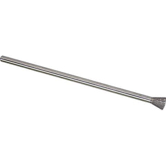 Made in USA - 1/2" Cut Diam, 1/4" Shank Diam, Inverted Cone Head Double Cut Burr - Carbide, 1/2" LOC, 6-1/2" OAL - USA Tool & Supply
