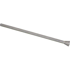 Made in USA - 1/2" Cut Diam, 1/4" Shank Diam, Inverted Cone Head Double Cut Burr - Carbide, 1/2" LOC, 6-1/2" OAL - USA Tool & Supply