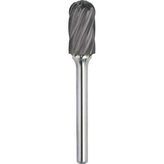 Made in USA - 3/16" Cut Diam, 1/4" Shank Diam, Cylinder with Radius Head Aluma Cut Burr - Carbide, 5/8" LOC, 2" OAL - USA Tool & Supply