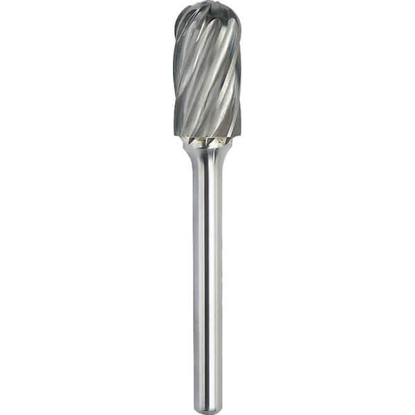 Made in USA - 16mm Cut Diam, 0.2362" Shank Diam, Cylinder with Radius Head Aluma Cut Burr - Carbide, 25mm LOC, 70mm OAL - USA Tool & Supply
