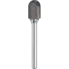 Made in USA - 1" Cut Diam, 0.2362" Shank Diam, Cylinder with Radius Head Single Cut Burr - Carbide, 25mm LOC, 69mm OAL - USA Tool & Supply