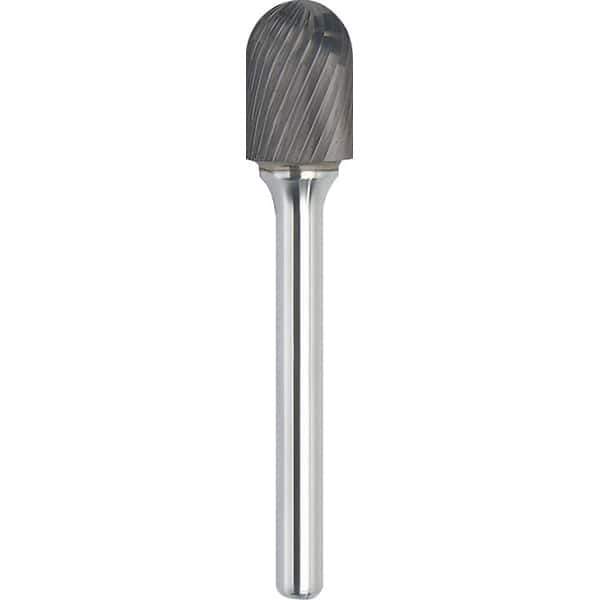 Made in USA - 3/4" Cut Diam, 1/4" Shank Diam, Cylinder with Radius Head Single Cut Burr - Carbide, 3/4" LOC, 2-1/2" OAL - USA Tool & Supply