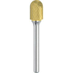 Made in USA - 3/8" Cut Diam, 1/4" Shank Diam, Cylinder with Radius Head Single Cut Burr - Carbide, 3/4" LOC, 2-1/2" OAL - USA Tool & Supply