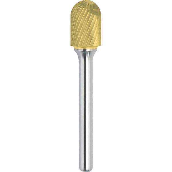 Made in USA - 19mm Cut Diam, 0.2362" Shank Diam, Cylinder with Radius Head Single Cut Burr - Carbide, 25mm LOC, 70mm OAL - USA Tool & Supply