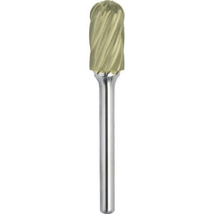Made in USA - 3/4" Cut Diam, 1/4" Shank Diam, Cylinder with Radius Head Aluma Cut Burr - Carbide, 3/4" LOC, 2-1/2" OAL - USA Tool & Supply