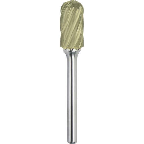 Made in USA - 16mm Cut Diam, 0.2362" Shank Diam, Cylinder with Radius Head Aluma Cut Burr - Carbide, 25mm LOC, 70mm OAL - USA Tool & Supply
