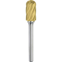 Made in USA - 3/4" Cut Diam, 1/4" Shank Diam, Cylinder with Radius Head Aluma Cut Burr - Carbide, 3/4" LOC, 2-1/2" OAL - USA Tool & Supply