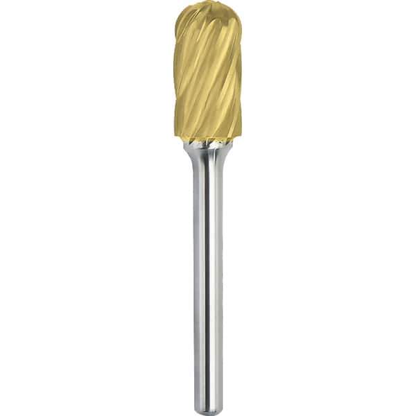 Made in USA - 5/8" Cut Diam, 3/8" Shank Diam, Cylinder with Radius Head Aluma Cut Burr - Carbide, 1" LOC, 2-3/4" OAL - USA Tool & Supply