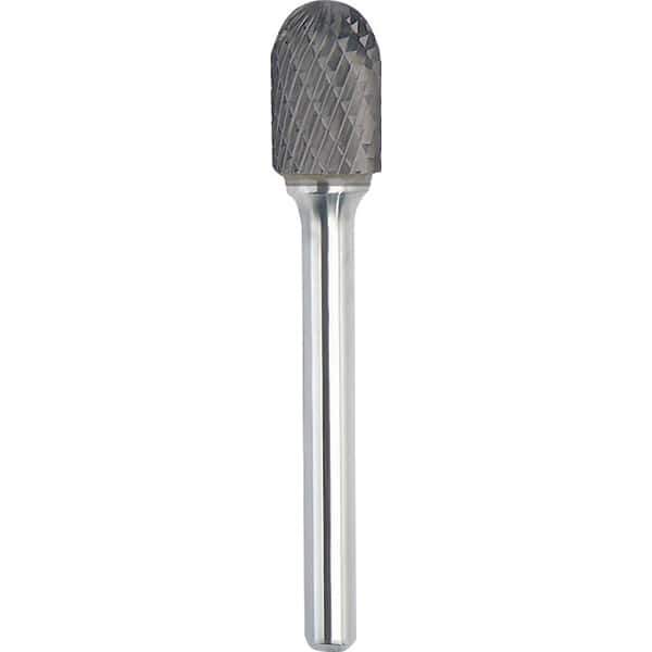 Made in USA - 5/16" Cut Diam, 1/4" Shank Diam, Cylinder with Radius Head Double Cut Burr - Carbide, 3/4" LOC, 2-1/2" OAL - USA Tool & Supply