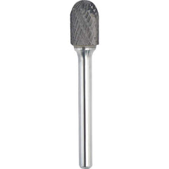 Made in USA - 1/2" Cut Diam, 3/8" Shank Diam, Cylinder with Radius Head Double Cut Burr - Carbide, 1" LOC, 2-3/4" OAL - USA Tool & Supply
