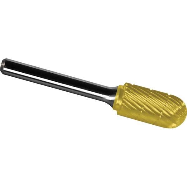 Made in USA - 1" Cut Diam, 3/8" Shank Diam, Cylinder with Radius Head Chipbreaker Cut Burr - Carbide, 1" LOC, 2-3/4" OAL - USA Tool & Supply