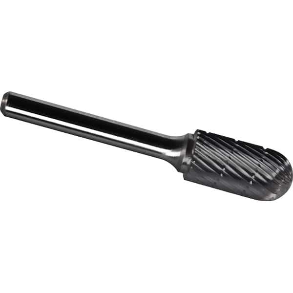 Made in USA - 1" Cut Diam, 0.2362" Shank Diam, Cylinder with Radius Head Chipbreaker Cut Burr - Carbide, 25mm LOC, 69mm OAL - USA Tool & Supply