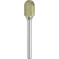 Made in USA - 19mm Cut Diam, 0.2362" Shank Diam, Cylinder with Radius Head Single Cut Burr - Carbide, 25mm LOC, 70mm OAL - USA Tool & Supply