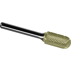 Made in USA - 1" Cut Diam, 1/4" Shank Diam, Cylinder with Radius Head Chipbreaker Cut Burr - Carbide, 1" LOC, 2-3/4" OAL - USA Tool & Supply
