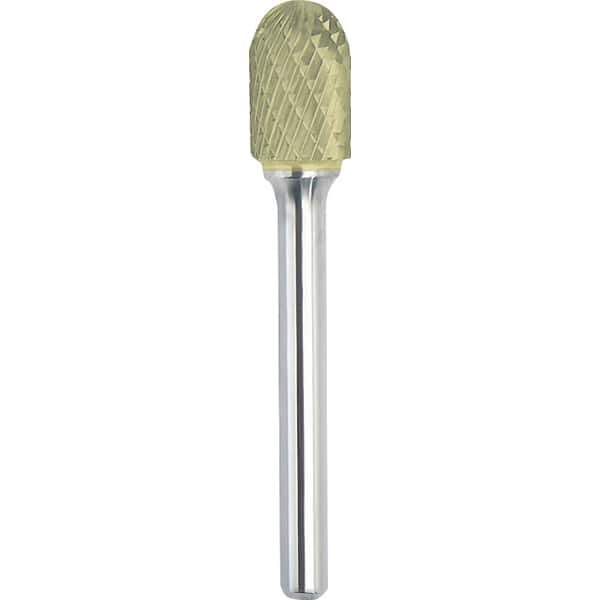 Made in USA - 3/4" Cut Diam, 1/4" Shank Diam, Cylinder with Radius Head Double Cut Burr - Carbide, 3/4" LOC, 2-1/2" OAL - USA Tool & Supply