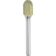Made in USA - 5/16" Cut Diam, 1/4" Shank Diam, Cylinder with Radius Head Double Cut Burr - Carbide, 3/4" LOC, 2-1/2" OAL - USA Tool & Supply