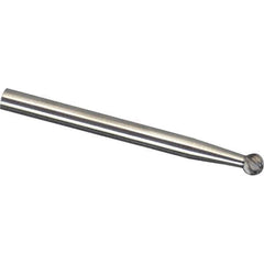 Made in USA - 1/8" Cut Diam, 1/8" Shank Diam, Ball Head Single Cut Burr - Carbide, 1/8" LOC, 3" OAL - USA Tool & Supply