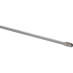 Made in USA - 1/2" Cut Diam, 1/4" Shank Diam, Cylinder with Radius Head Single Cut Burr - Carbide, 1" LOC, 7" OAL - USA Tool & Supply
