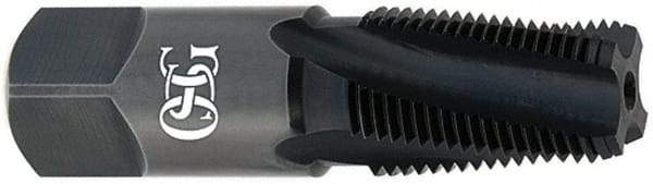 OSG - 1/8-27 NPTF, 15° Helix, 4 Flutes, Bottoming Chamfer, Oxide Finish, High Speed Steel, Spiral Flute Pipe Tap - 5/16" Shank Diam, 3/4" Thread Length, 0.2344" Projection, 0.234" Square Size, Series S125 - Exact Industrial Supply