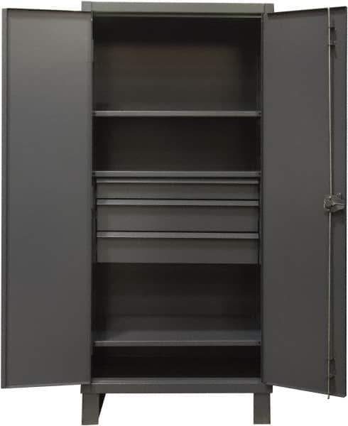 Durham - 3 Shelf Locking Storage Cabinet - Steel, 36" Wide x 24" Deep x 78" High, Gray - USA Tool & Supply