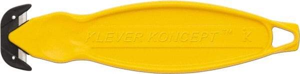 Klever Innovations - Recessed/Hook Blade Box Cutter - 6-1/4" Carbon Steel Blade, Yellow Plastic Handle, 2 Blades Included - USA Tool & Supply