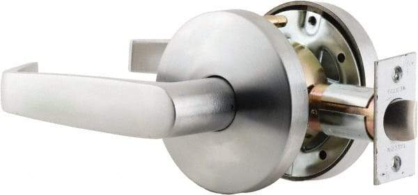 Falcon - Storeroom Lever Lockset for 1-3/8 to 1-7/8" Thick Doors - 2-3/4" Back Set, SFIC Cylinder, Stainless Steel, Satin Chrome Finish - USA Tool & Supply