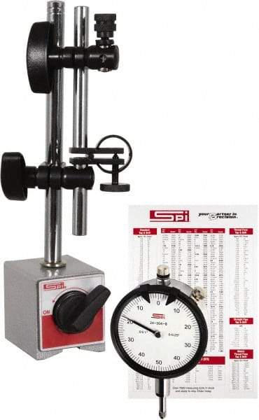 SPI - 0.001" Graduation, Dial Indicator & Base Kit - 2-1/4" Base Length x 2" Base Width x 2-1/8" Base Height - USA Tool & Supply