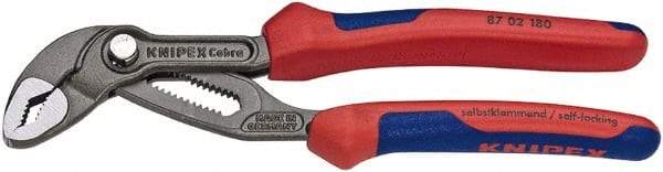 Knipex - 7-1/4" OAL, 1-1/2" Max Capacity, 18 Position Water Pump Tongue & Groove Pliers - V-Jaws, Cushion Grip Handles - USA Tool & Supply