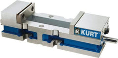 Kurt - 4" Jaw Width, 6" Jaw Opening Capacity, Horizontal Stationary Machine Vise - Manual Operation, 7,500 Lb Capacity, 1 Station, 14.16" Long x 3.4900" High x 1-15/64" Deep, 1.235" Jaw Height, Ductile Iron - USA Tool & Supply