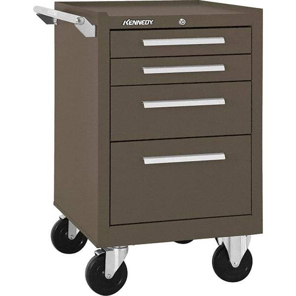Kennedy - 4 Drawer Steel Tool Roller Cabinet - 20-1/2" Wide x 34" High x 18" Deep, Ball Bearing Drawer Slides, Brown - USA Tool & Supply