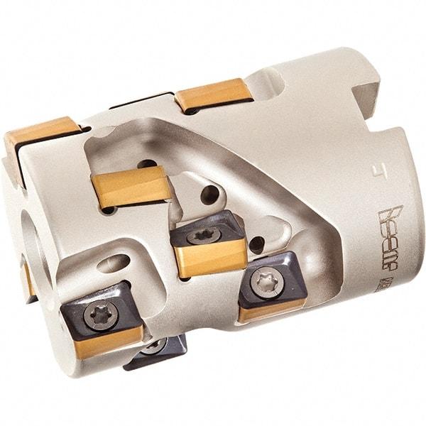 Iscar - 12 Inserts, 1-1/4" Cut Diam, 1/2" Arbor Diam, 1.12" Max Depth of Cut, Indexable Square-Shoulder Face Mill - 0/90° Lead Angle, 1.77" High, H490 AN.X 09 Insert Compatibility, Through Coolant, Series Helido - USA Tool & Supply