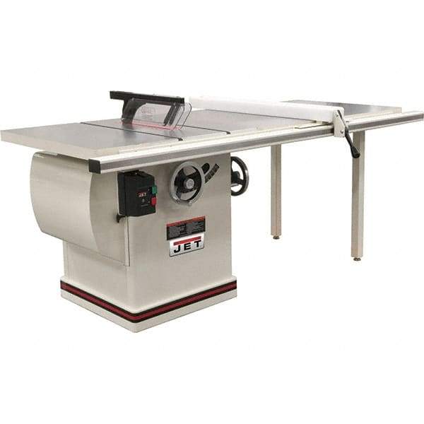 Jet - 12" Blade Diam, 1" Arbor Diam, 1 Phase Table Saw - 5 hp, 86" Wide x 32" Deep x 42" High, 230 Volt, 4" Cutting Depth - USA Tool & Supply