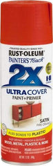 Rust-Oleum - Fire Orange, Satin, Enamel Spray Paint - 8 Sq Ft per Can, 12 oz Container, Use on Multipurpose - USA Tool & Supply