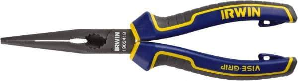 Irwin - 8" OAL, 5/8" Jaw Length x 2-7/8" Jaw Width, Long Nose Side Cutting Pliers - Serrated Jaw, Standard Head, Comfort Grip Handles - USA Tool & Supply