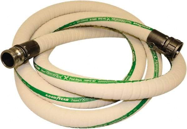 Alliance Hose & Rubber - 4" Inside x 4.6" Outside Diam, 212°F, Male x Female Camlock Food & Beverage Hose - 4" Bend Radius, White, 10' Long, 150 Max psi, 29 Vacuum Rating - USA Tool & Supply