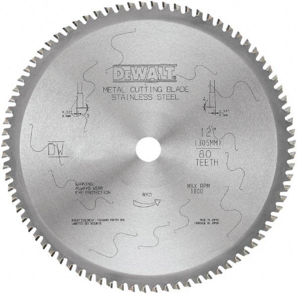 DeWALT - 12" Diam, 1" Arbor Hole Diam, 80 Tooth Wet & Dry Cut Saw Blade - Carbide-Tipped, Standard Round Arbor - USA Tool & Supply