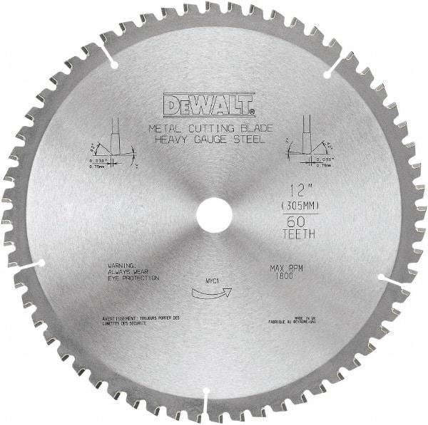 DeWALT - 12" Diam, 1" Arbor Hole Diam, 60 Tooth Wet & Dry Cut Saw Blade - Carbide-Tipped, Standard Round Arbor - USA Tool & Supply