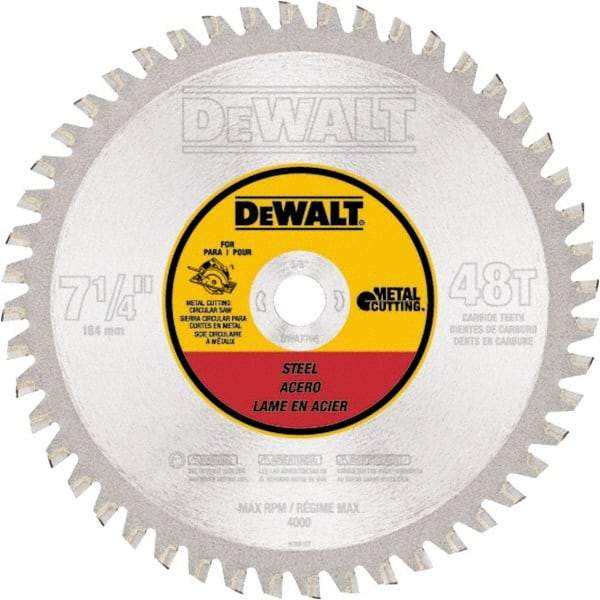 DeWALT - 7-1/4" Diam, 5/8" Arbor Hole Diam, 48 Tooth Wet & Dry Cut Saw Blade - Carbide-Tipped, Standard Round Arbor - USA Tool & Supply