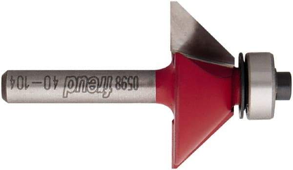 Freud - 1-11/32" Cut Diam, 1/2" Length of Cut, 2 Flute Chamfer Edge Profile Router Bit - Carbide-Tipped, 1/4" Shank Diam, 2-3/16" OAL, Proprietary Coating - USA Tool & Supply