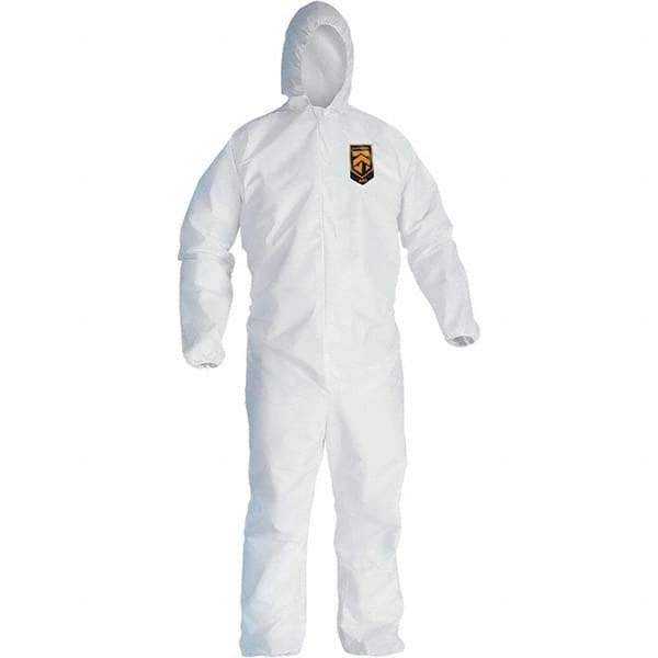 KleenGuard - Size XL Film Laminate General Purpose Coveralls - White, Zipper Closure, Elastic Cuffs, Elastic Ankles, Serged Seams - USA Tool & Supply