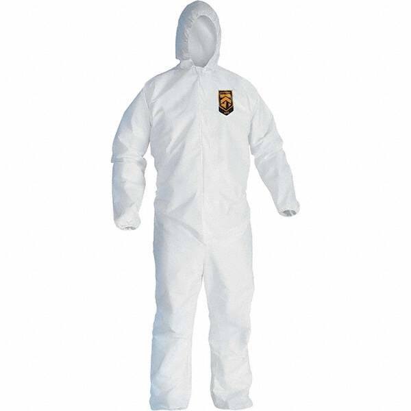 KleenGuard - Size L Film Laminate General Purpose Coveralls - White, Zipper Closure, Elastic Cuffs, Elastic Ankles, Serged Seams - USA Tool & Supply