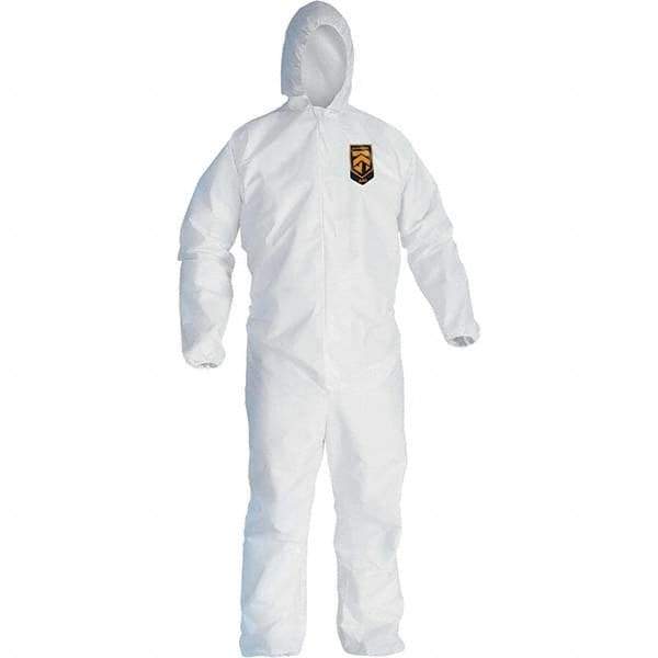 KleenGuard - Size M Film Laminate General Purpose Coveralls - White, Zipper Closure, Elastic Cuffs, Elastic Ankles, Serged Seams - USA Tool & Supply