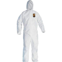 KleenGuard - Size S Film Laminate General Purpose Coveralls - White, Zipper Closure, Elastic Cuffs, Elastic Ankles, Serged Seams - USA Tool & Supply