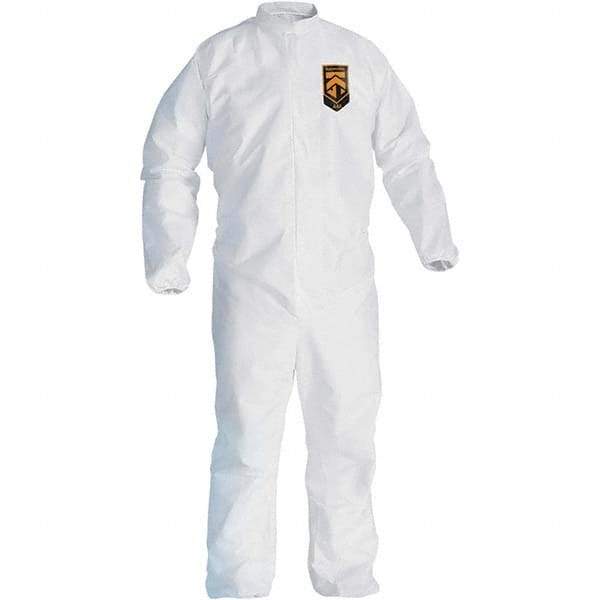 KleenGuard - Size 4XL Film Laminate General Purpose Coveralls - White, Zipper Closure, Elastic Cuffs, Elastic Ankles, Serged Seams - USA Tool & Supply