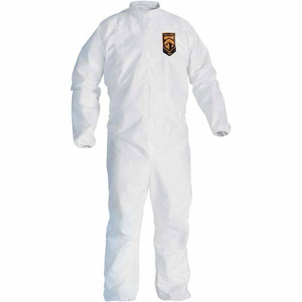 KleenGuard - Size XL Film Laminate General Purpose Coveralls - White, Zipper Closure, Elastic Cuffs, Elastic Ankles, Serged Seams - USA Tool & Supply