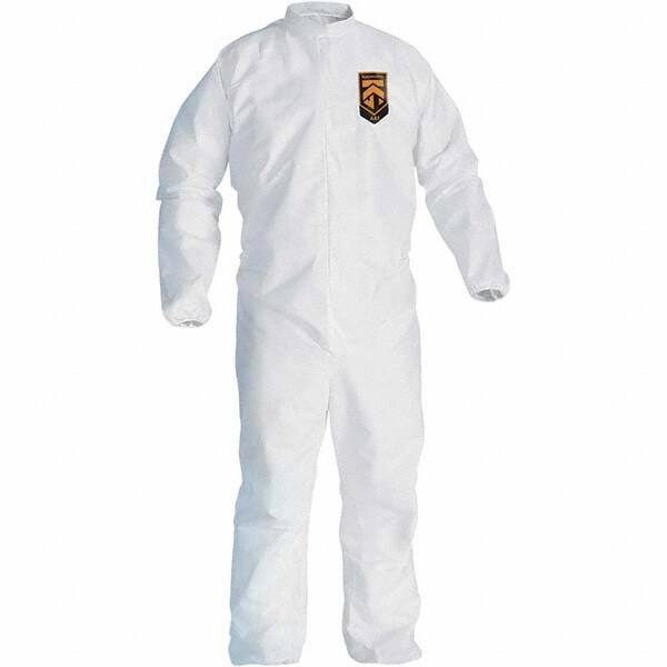 KleenGuard - Size L Film Laminate General Purpose Coveralls - White, Zipper Closure, Elastic Cuffs, Elastic Ankles, Serged Seams - USA Tool & Supply