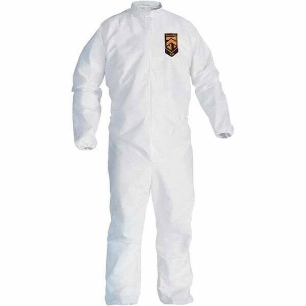 KleenGuard - Size M Film Laminate General Purpose Coveralls - White, Zipper Closure, Elastic Cuffs, Elastic Ankles, Serged Seams - USA Tool & Supply