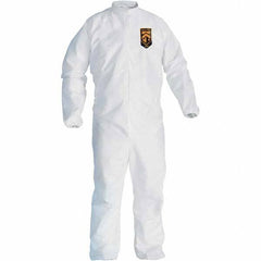 KleenGuard - Size M Film Laminate General Purpose Coveralls - White, Zipper Closure, Elastic Cuffs, Elastic Ankles, Serged Seams - USA Tool & Supply