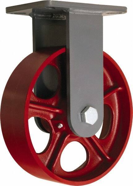 Hamilton - 10" Diam x 3" Wide x 12-1/2" OAH Top Plate Mount Rigid Caster - Cast Iron, 2,600 Lb Capacity, Straight Roller Bearing, 5-1/4 x 7-1/4" Plate - USA Tool & Supply